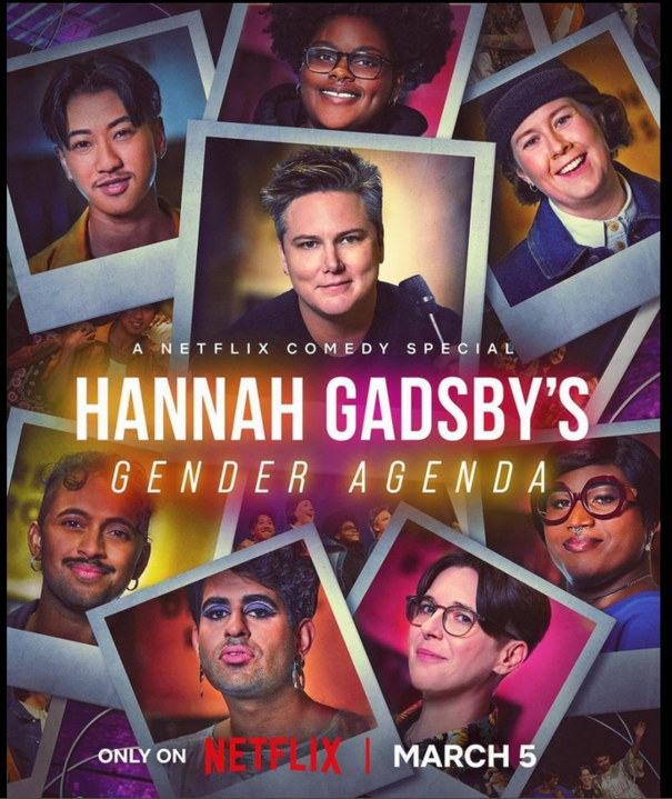 Hannah Gatsby's Genderagenda met foto's van verschillende trans en non-binaire comedianten